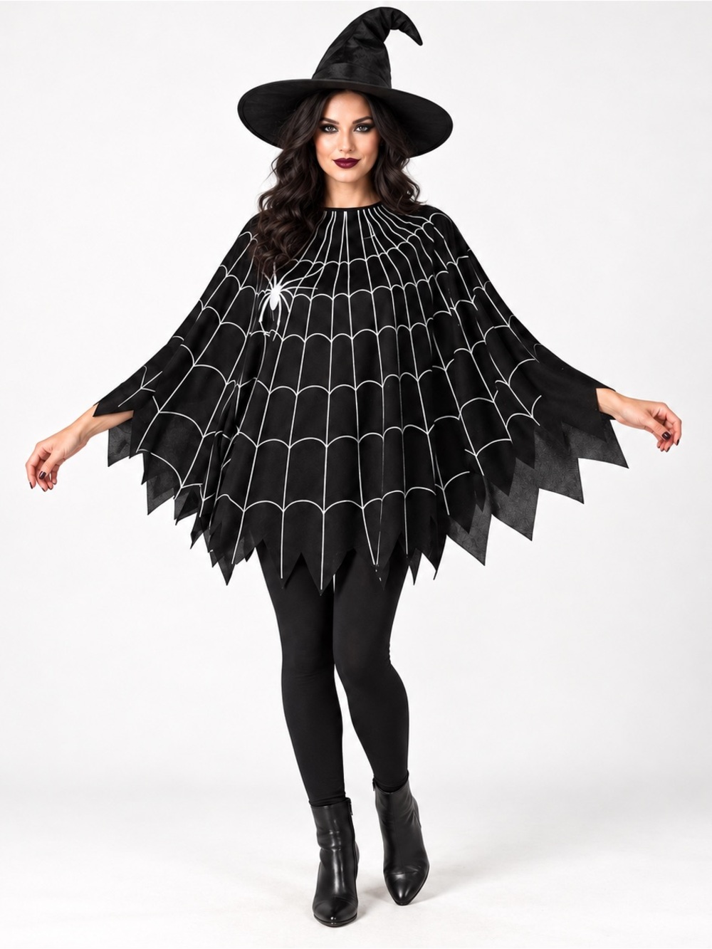 Spooky Village Spiderweb Poncho Halloween Costume OS Witch Vampire Gothic Cape